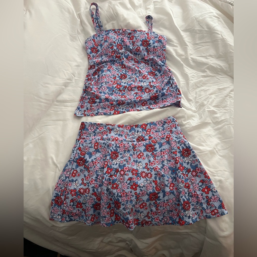 Floral Women's Swim Set - Blue and Red